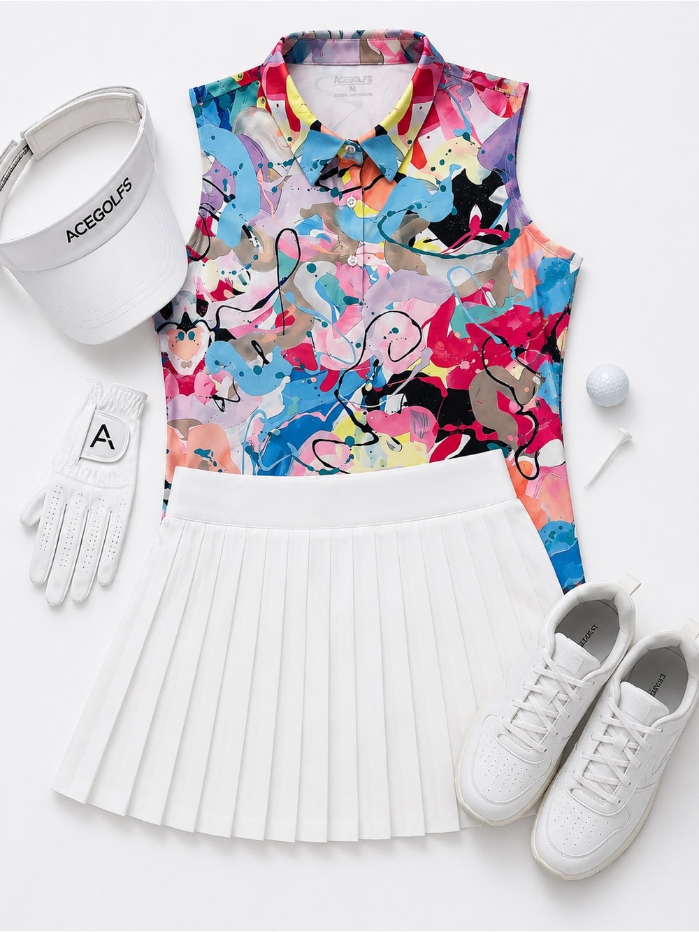 ACEGOLFS Colorful Abstract Golf Tennis Pickleball Top UPF50+ Activewear - Picture 3 of 8